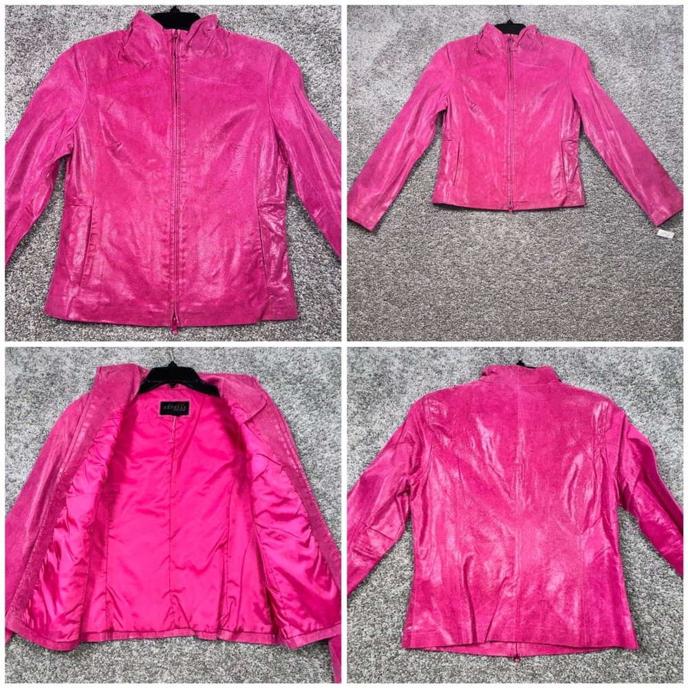 Vintage Express Leather Jacket Women Perforated Metallic Pink 5/6 NWOT